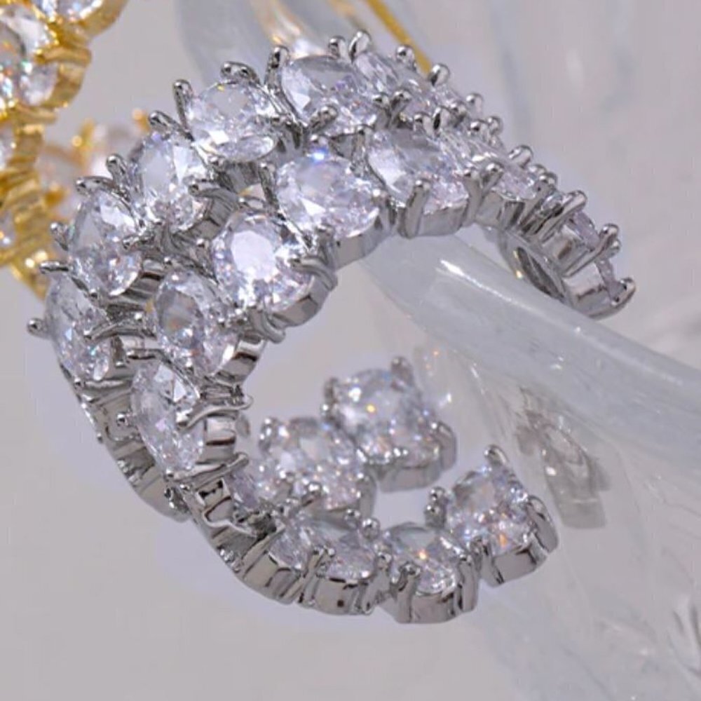 Silver Plated Copper with Cubic Zirconia Hoop Earrings
